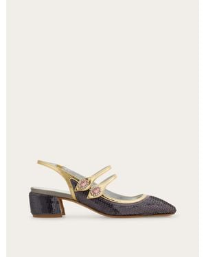 Ferragamo Sequin Embellished Slingback .5 - Natural