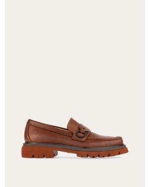 Ferragamo Loafer With Gancini Ornament - Brown