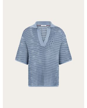 Ferragamo Open Knit Polo Shirt - Blue