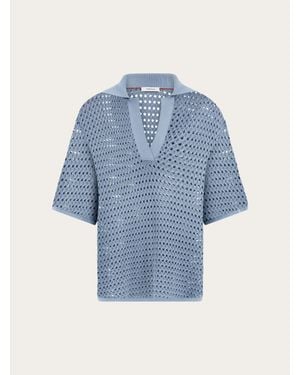 Ferragamo Mujer Polo De Punto Calado Azul