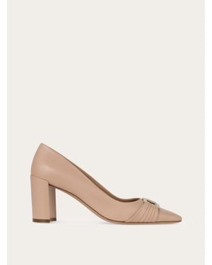 Ferragamo Gancini Ornament Pump With Bock Heel - Natural