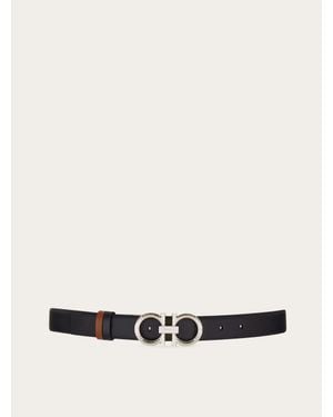 Ferragamo Reversible And Adjustable Belt With Hammered Gancini - White