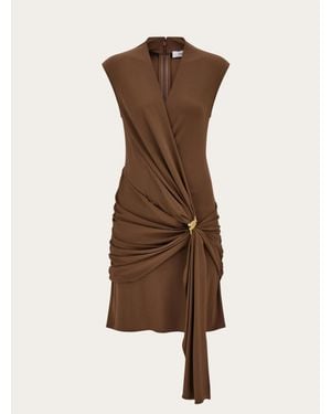 Ferragamo Viscose Mini Dress With Gathered Waist - Brown