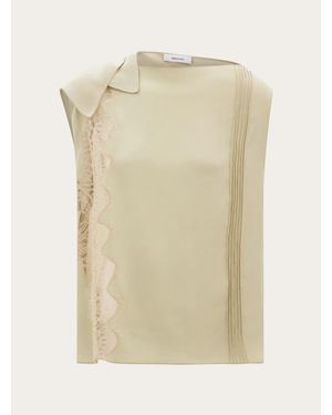 Ferragamo Top With Lace Inserts - Natural