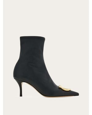 Ferragamo Pointed Ankle Boot With Maxi Gancini Buckle - Black