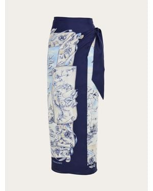 Ferragamo Damen Sarong Aus Seide Mit Voyage-Print - Blau