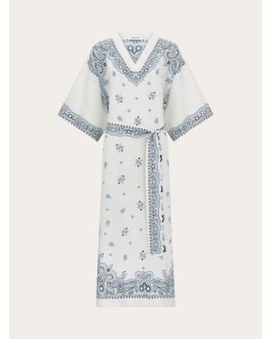 Ferragamo Arabesque Print Silk Caftan - White