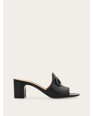 Ferragamo Mid Heel Slide With Gancini Buckle .5 - Natural
