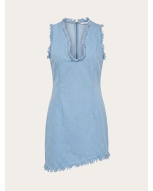 Ferragamo Mini Dress With Frayed Edges - Blue
