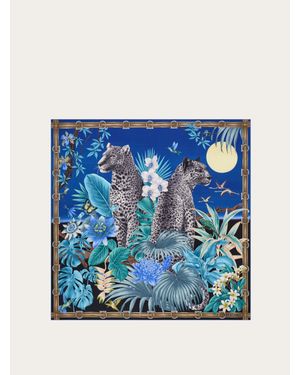 Ferragamo Felines Print Silk Scarf - Blue