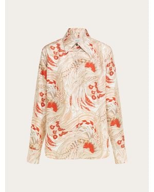 Ferragamo Rooster Print Silk Twill Shirt - Pink