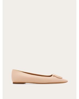 Ferragamo Tonal Maxi Gancini Ballet Flat - Natural