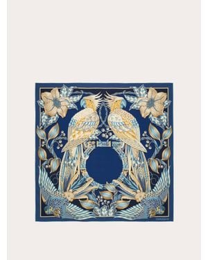 Ferragamo Parrots Print Silk Scarf - Blue