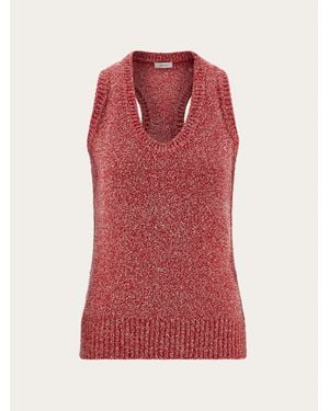 Ferragamo Bouclé V-Neck Tank - Red