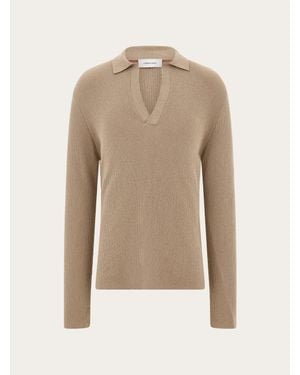 Ferragamo Long Sleeve Polo Shirt - Natural