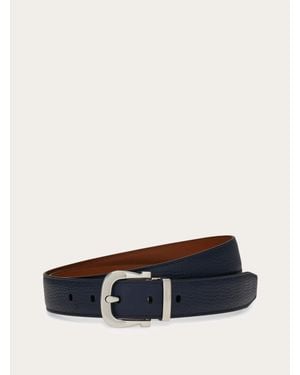 Ferragamo Uomo Cintura Reversibile E Regolabile Gancini - Bianco