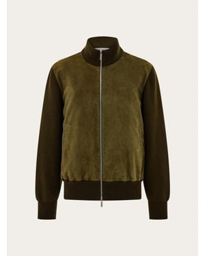 Ferragamo Suede Blouson With Knitted Details - Green