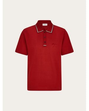 Ferragamo Uomo Polo Con Firma Ricamata - Rosso