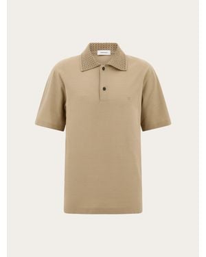 Ferragamo Polo Shirt With Knitted Collar - Natural