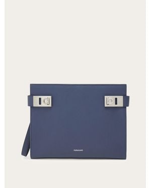 Ferragamo Herren Pouch Mit Gancini-Schnallen - Blau