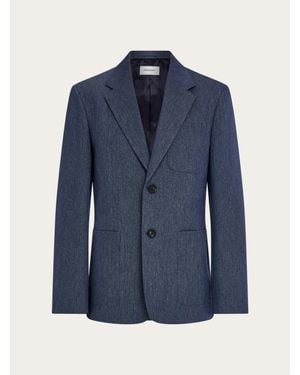 Ferragamo Single Breasted Denim Blazer - Blue