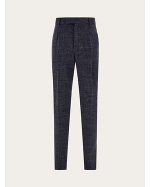 Ferragamo Silk And Wool Tailored Trouser - Blue