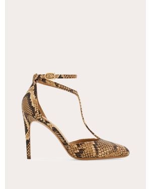 Ferragamo Snake-Effect T-Bar Pumps - White