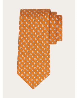 Ferragamo Mallard Print Silk Tie - Orange