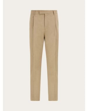 Ferragamo Silk And Wool Tailored Trouser - Natural