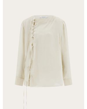 Ferragamo Satin Blouse With String Tie Detail - Natural