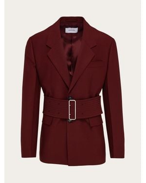 Ferragamo Hombre Blazer Con Cinturón Alto Rojo