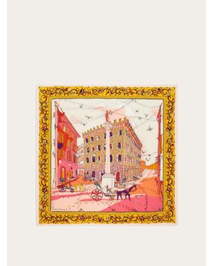 Ferragamo Damen Seidenhalstuch Mit Palazzo Spini Feroni-Print - Orange