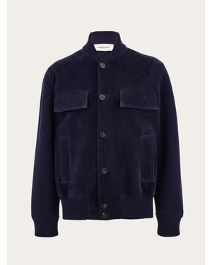 Ferragamo Suede Bomber With Knitted Details - Blue