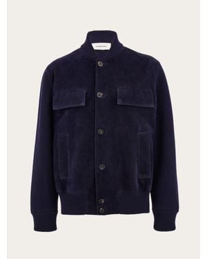 Ferragamo Suede Bomber With Knitted Details - Blue