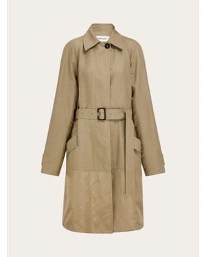 Ferragamo Duster Coat With Satin Inserts - Natural