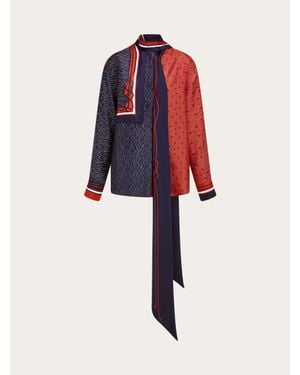 Ferragamo Silk Shirt With Bib Detail - Blue