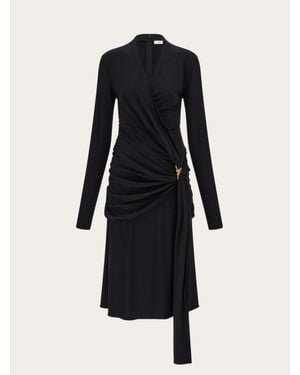 Ferragamo Viscose Dress With Gathered Waist - Black