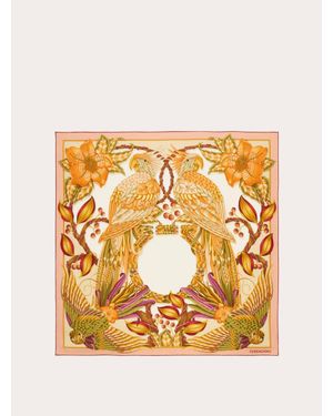 Ferragamo Parrots Print Silk Scarf - Metallic