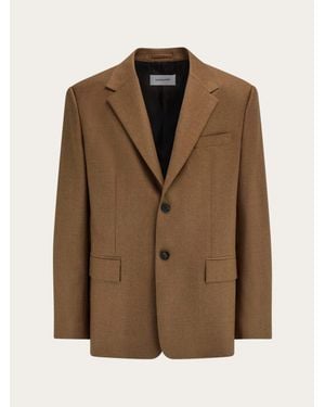 Ferragamo Single Breasted Flannel Blazer - Brown