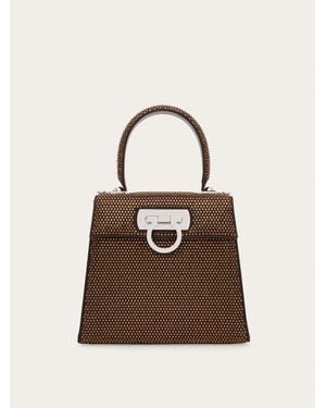Ferragamo Iconic Top Handle With Crystals - Brown