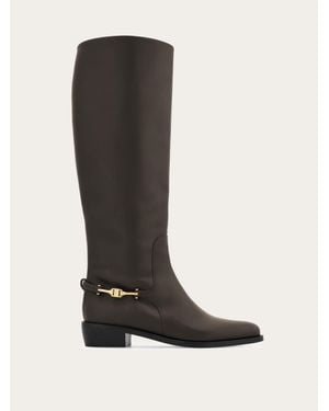 Ferragamo F Buckle Knee Boot - Black