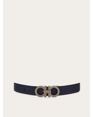 Ferragamo Reversible And Adjustable Gancini Belt - White