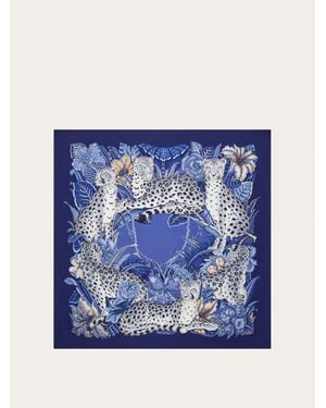 Ferragamo Cheetahs Print Silk Scarf - Blue