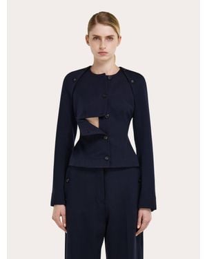 Ferragamo Cropped Jacket With Button Detail - Blue