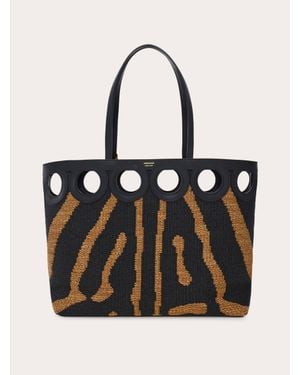 Ferragamo Gancini Outline Tote Bag (L) - Black