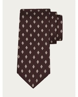Ferragamo Micro Gancini Print Silk Tie - Brown