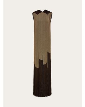 Ferragamo Long Dress With Fringe Detail - Natural