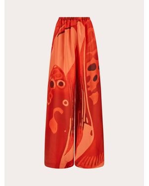 Ferragamo Fish Print Silk Palazzo Pants - Red