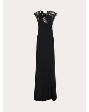 Ferragamo Silk Dress With Lace Detail - Black