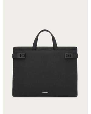 Ferragamo Borsa Business Con Fibbie Gancini - Black